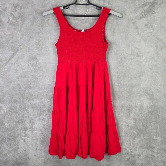 Womens Arabess Red Sleeveless Smocked Bodice Tiered Tank Dress 100% Rayon Size L - Picture 2 of 10